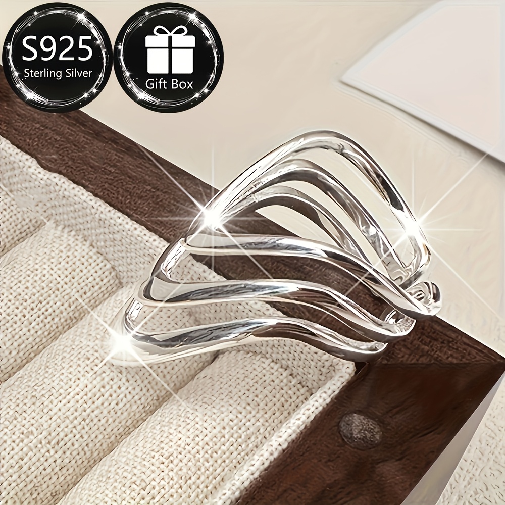 Women's Wide Band Ring Hip Hop Style Adjustable Hand Ring 925 Silver